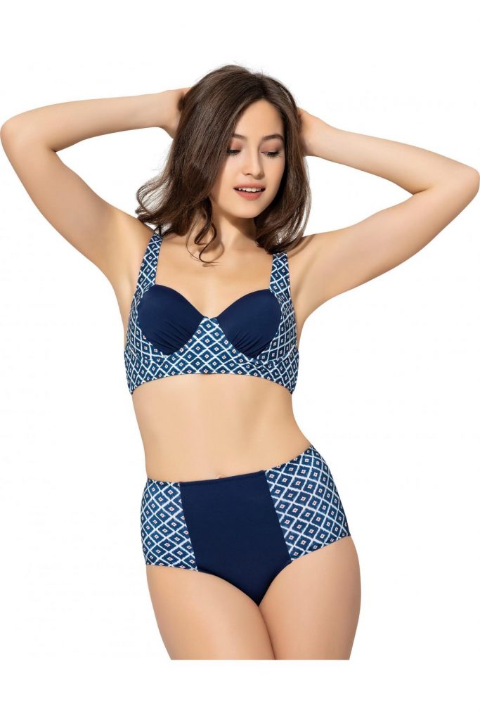 Straplez Yüksek Bel Desenli Bikini 5009 Lacivert MayoDenizi