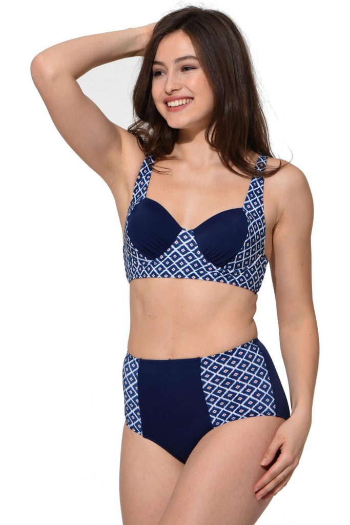 Straplez Yüksek Bel Desenli Bikini 5009 Lacivert MayoDenizi